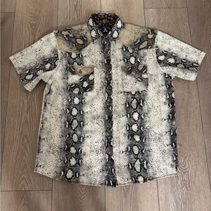 Men's Snake Pattern Button Down Shirt - Black and Tan